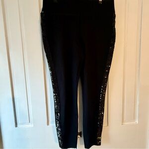 INC Black Sequin Trim Leggings